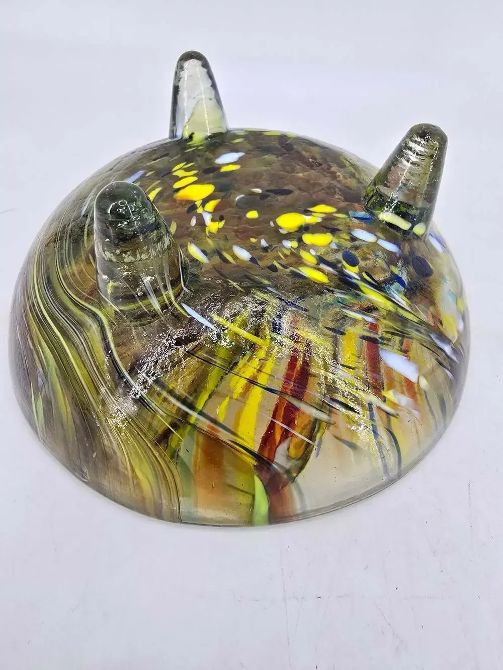 Vintage Hand Blown Confetti Swirl Footed Art Glass Bowl